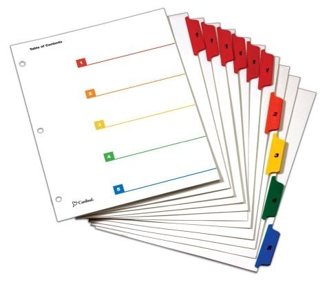 Cardinal Multi-Color Table of Contents/5 Tab Divider - 144pk