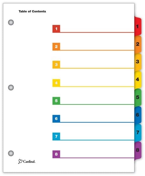 Cardinal Multi-Color Printable Table of Contents/8 Tab Divider (144 Sets) - CRD-60818