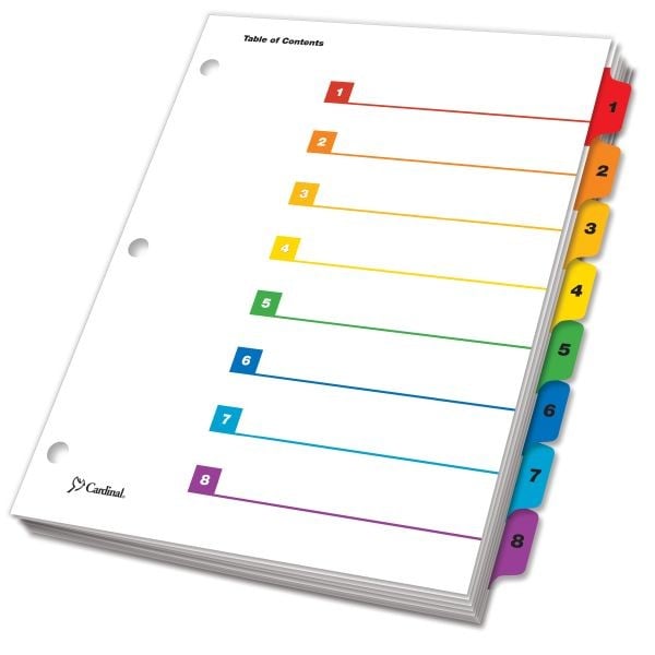 Cardinal Multi-Color Printable Table of Contents/8 Tab Divider (144 Sets) - CRD-60818