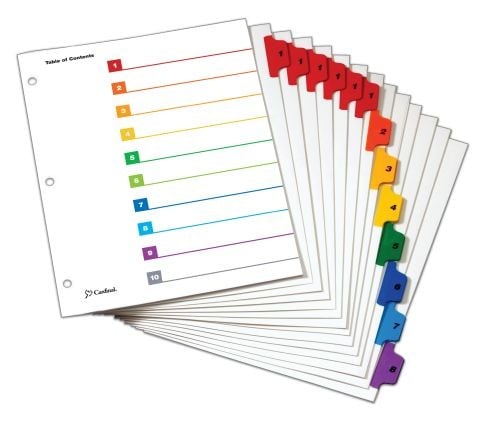 Cardinal Multi-Color Table of Contents/8 Tab Divider - 144pk - CRD-60828
