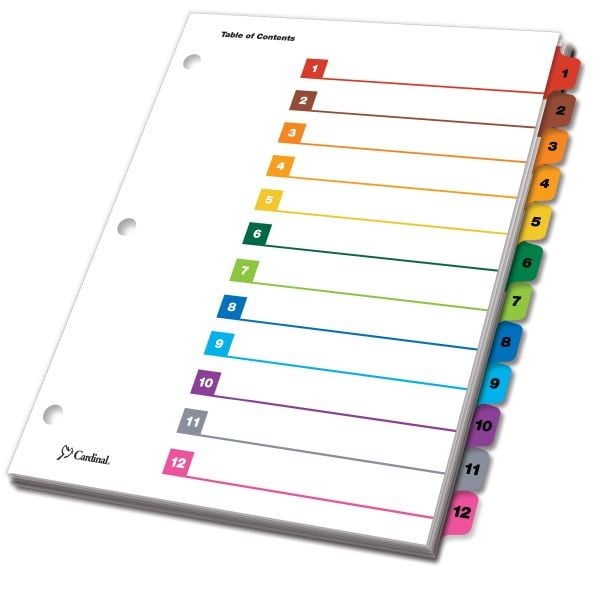 Cardinal Multi-Color Printable Table of Contents/12 Tab Divider (144 Sets) - CRD-61218