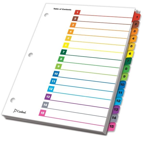 Cardinal Multi-Color Printable Table of Contents/15 Tab Divider (144 Sets) - CRD-61518