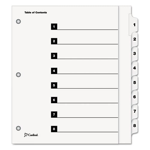 Cardinal White Extra Wide Table of Contents/8 Tab Divider - 12pk