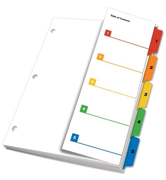Cardinal Multi-Color Fold-Out Table of Contents/5 Tab Divider - 24pk