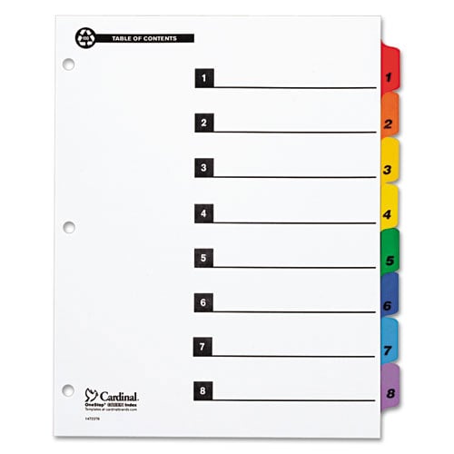 Cardinal Recycled Printable Table of Contents/8 Tab Divider 24 sets - CRD-70818