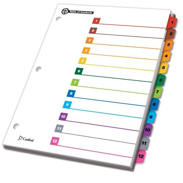 Cardinal Recycled Printable Table of Contents/12 Tab Divider 24 sets - CRD-71218