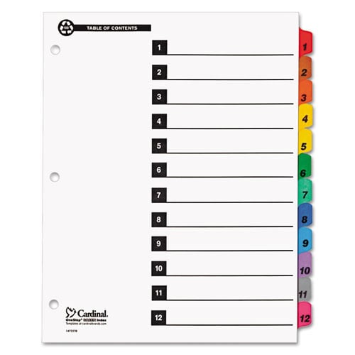 Cardinal Recycled Printable Table of Contents/12 Tab Divider 24 sets - CRD-71218