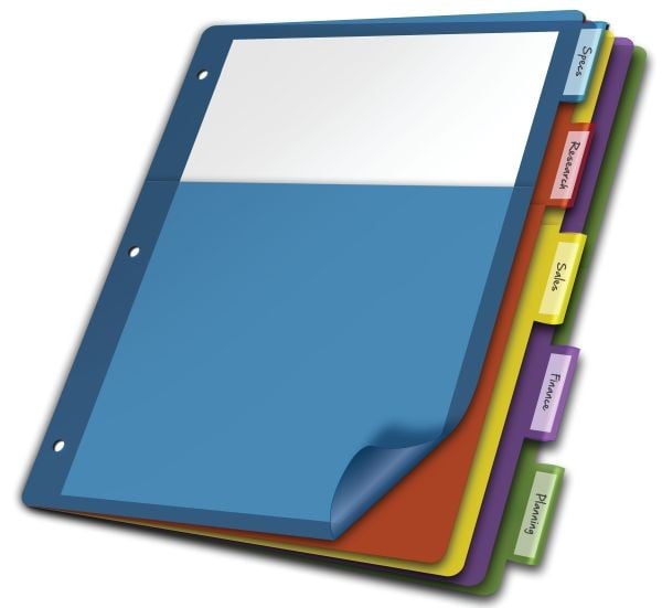 Cardinal Multi-Color Poly 5 Tab Single Pocket Divider 4pk - CRD-84016