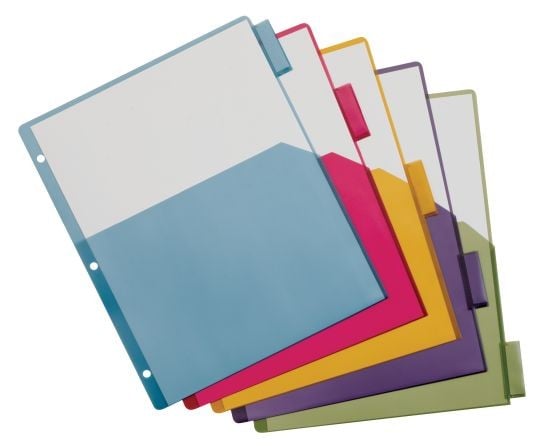 Cardinal Multi-Color Poly 5 Tab Single Pocket Divider 4pk - CRD-84016
