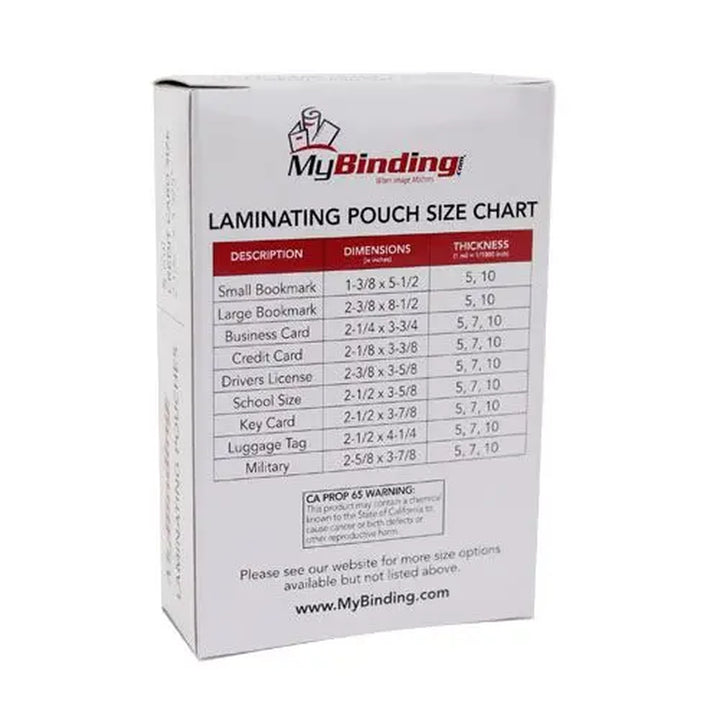 Credit Card 2-1/8" x 3-3/8" Laminating Pouches - 100pk