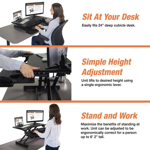 Victor High Rise Height Adjustable Compact Standing Desk with Keyboard Tray - DCX610