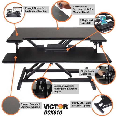 Victor High Rise Height Adjustable Compact Standing Desk with Keyboard Tray - DCX610
