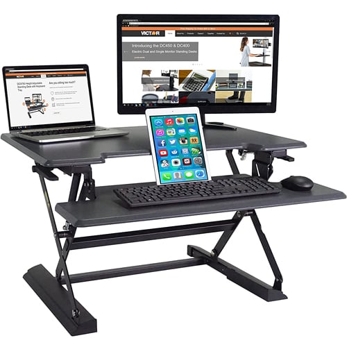 Victor High Rise Height Adjustable Standing Desk with Keyboard Tray (Black) - DCX710