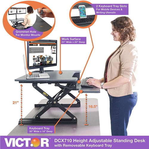 Victor High Rise Height Adjustable Standing Desk with Keyboard Tray (Gray) - DCX710G