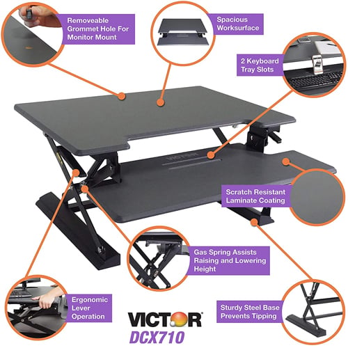 Victor High Rise Height Adjustable Standing Desk with Keyboard Tray (Black) - DCX710