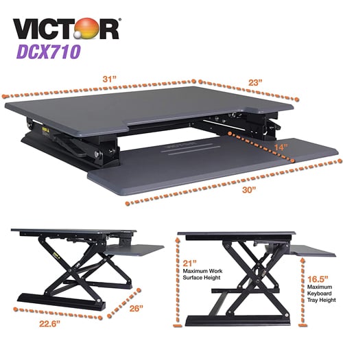 Victor High Rise Height Adjustable Standing Desk with Keyboard Tray (Gray) - DCX710G
