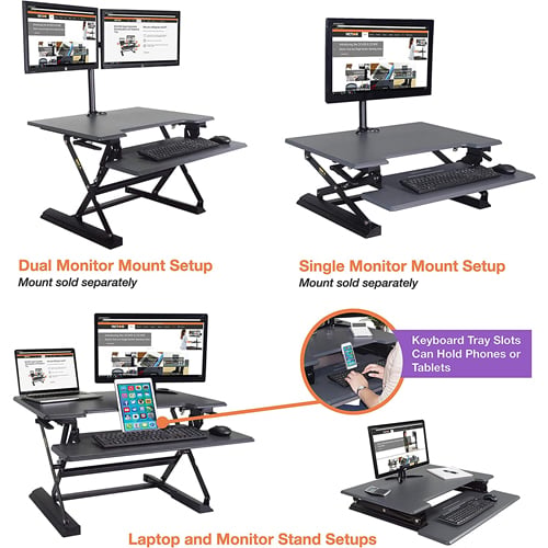 Victor High Rise Height Adjustable Standing Desk with Keyboard Tray (Black) - DCX710