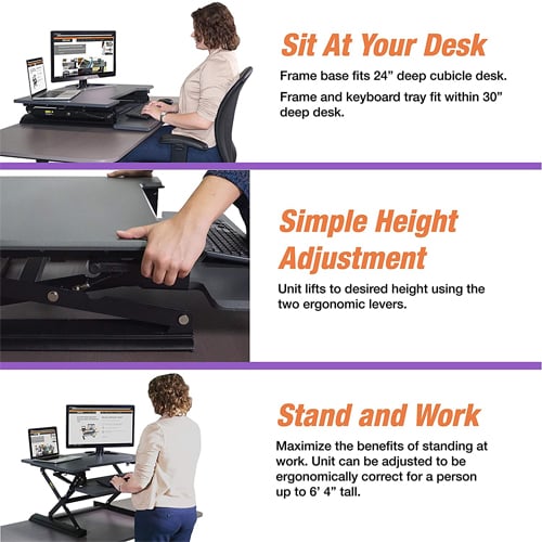 Victor High Rise Height Adjustable Standing Desk with Keyboard Tray (Black) - DCX710