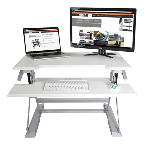 Victor High Rise Height Adjustable Standing Desk with Keyboard Tray (White) - DCX710W