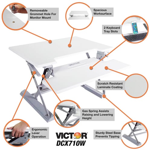 Victor High Rise Height Adjustable Standing Desk with Keyboard Tray (White) - DCX710W