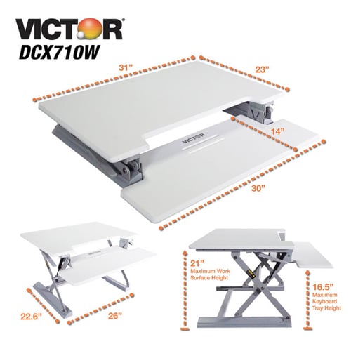Victor High Rise Height Adjustable Standing Desk with Keyboard Tray (White) - DCX710W