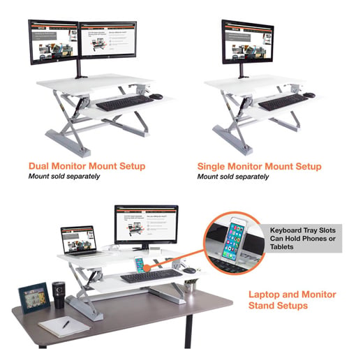 Victor High Rise Height Adjustable Standing Desk with Keyboard Tray (White) - DCX710W