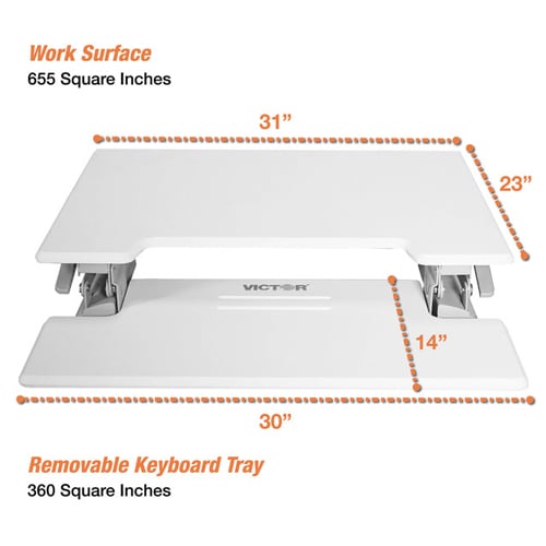 Victor High Rise Height Adjustable Standing Desk with Keyboard Tray (White) - DCX710W