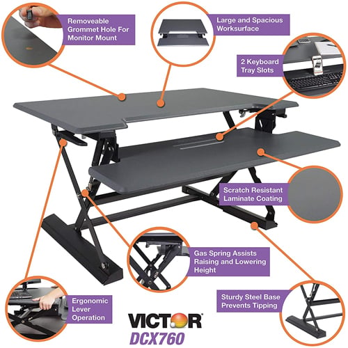 Victor High Rise Height Adjustable Standing Desk with Keyboard Tray (Black) - DCX760