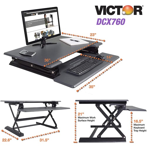 Victor High Rise Height Adjustable Standing Desk with Keyboard Tray (Gray) - DCX760G
