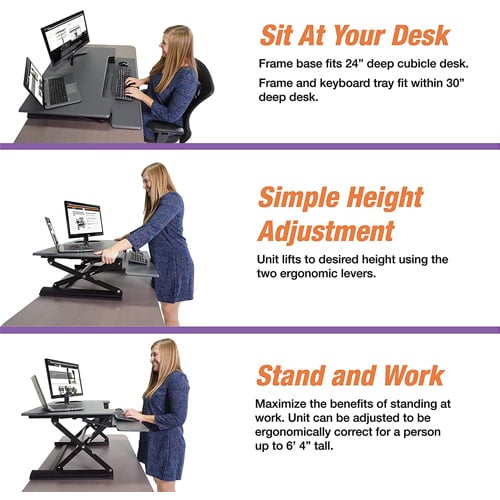 Victor High Rise Height Adjustable Standing Desk with Keyboard Tray (Black) - DCX760