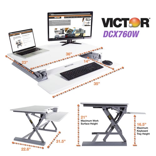 Victor High Rise Height Adjustable Standing Desk with Keyboard Tray (White) - DCX760W