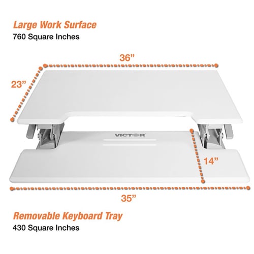 Victor High Rise Height Adjustable Standing Desk with Keyboard Tray (White) - DCX760W