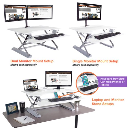 Victor High Rise Height Adjustable Standing Desk with Keyboard Tray (White) - DCX760W