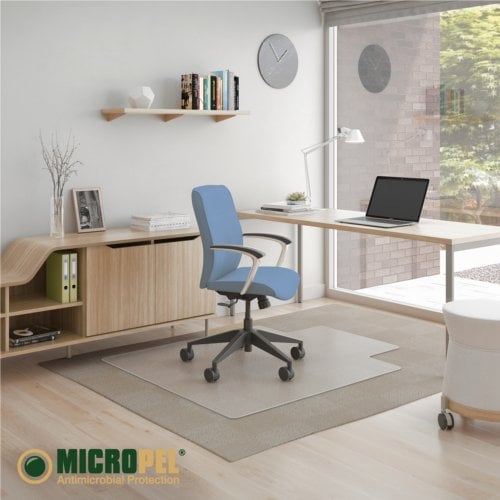 45" x 53" Deflecto® Antimicrobial SuperMat Chair Mat for Medium-Pile and Commercial Carpet Lipped Shape With Straight Edges
