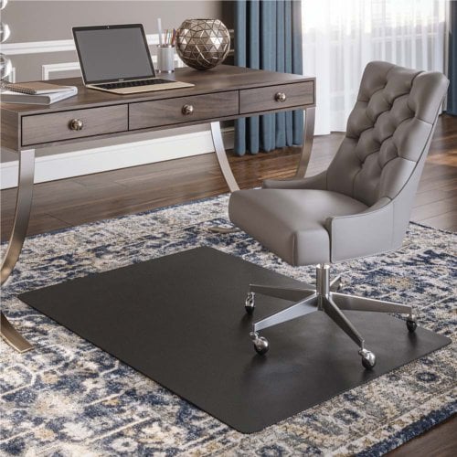 46" x 60" Deflecto® EconoMat Black Chair Mat for Commercial Low-Pile Carpet (Occasional Use) with Straight Edge - CM11442FBLKCOM