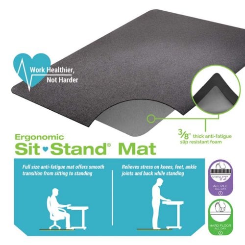 45" x 53" Deflecto® Sit/Stand Black Mat for Multi-surface, All-Pile Carpet & Hard Floors (Non-Studded) with Straight Edge - CM24242BLKSSCOM