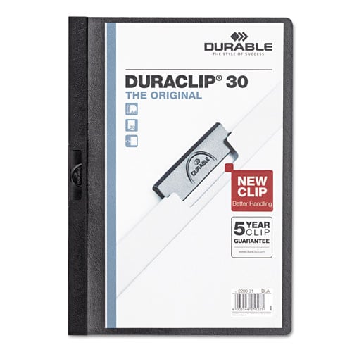 DURABLE DURACLIP Report Covers - Clear Front & Black Back 30 Sheet Capacity