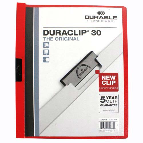 Durable Clear/Red DuraClip Report Cover (30 Sheets) - Clearance Sale