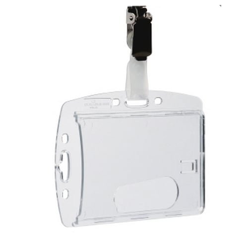 Durable Shell-Style Horizontal/Vertical ID Card Holder with Clip - 25pk