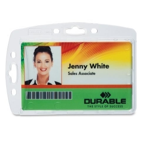 Durable Shell-Style Horizontal/Vertical ID Card Holder - 10pk
