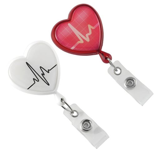 EKG Themed Heart-Shaped Badge Reel with Swivel Clip -25pk