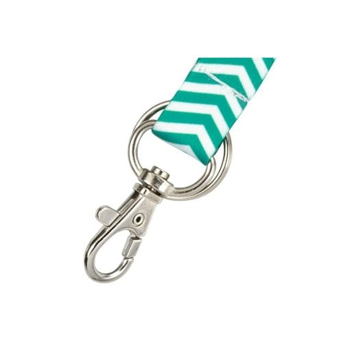 Emerald and White ZigZag Pattern Fashion Lanyard with Trigger Hook and Split Ring - 10pk