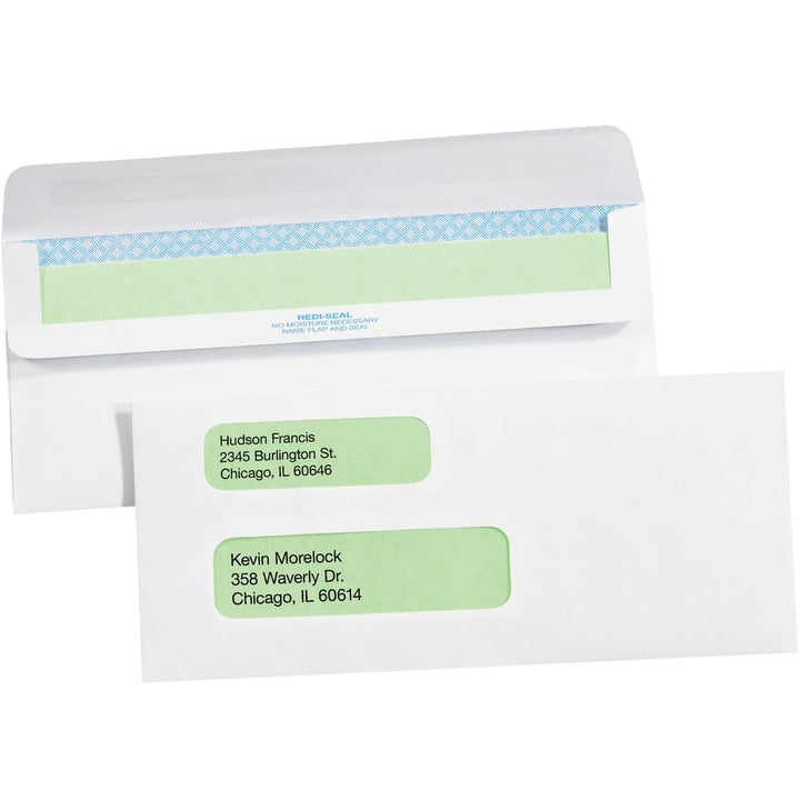 3 7/8 x 8 7/8" - #9 Double Window Redi-Seal Business Envelopes with Security Tint - 2500pk