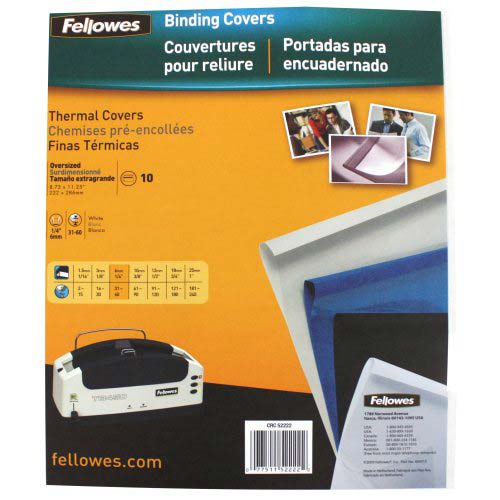 Fellowes 1/4" Gloss White Thermal Binding Covers 10pk - 52222