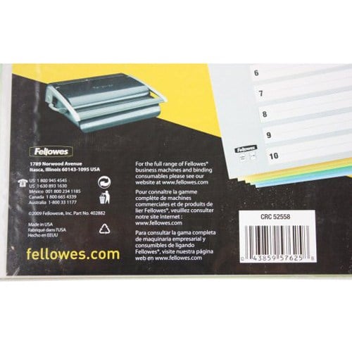 Fellowes 10-Tab Un-Punched Color Coded Index Tabs - 5255801