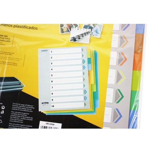 Fellowes 10-Tab Un-Punched Color Coded Index Tabs - 5255801