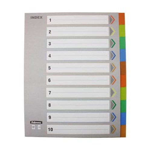 Fellowes 10-Tab Un-Punched Color Coded Index Tabs - 5255801