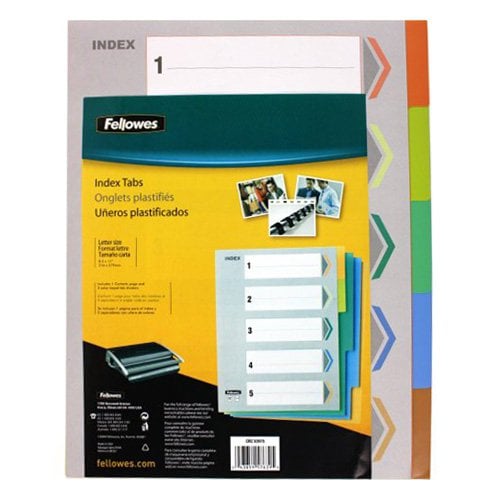 Fellowes 5-Tab Un-Punched Color Coded Index Tabs - 5261501
