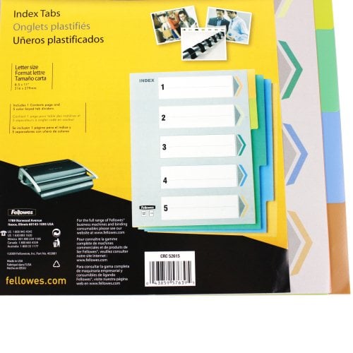 Fellowes 5-Tab Un-Punched Color Coded Index Tabs - 5261501