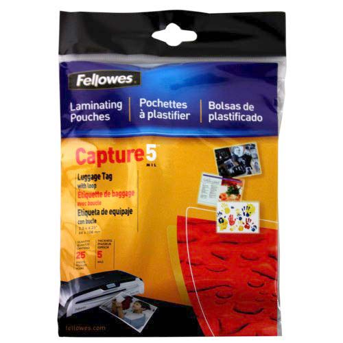 Fellowes 5mil Punched Luggage Tag Pouches with Loops 25pk - 52003